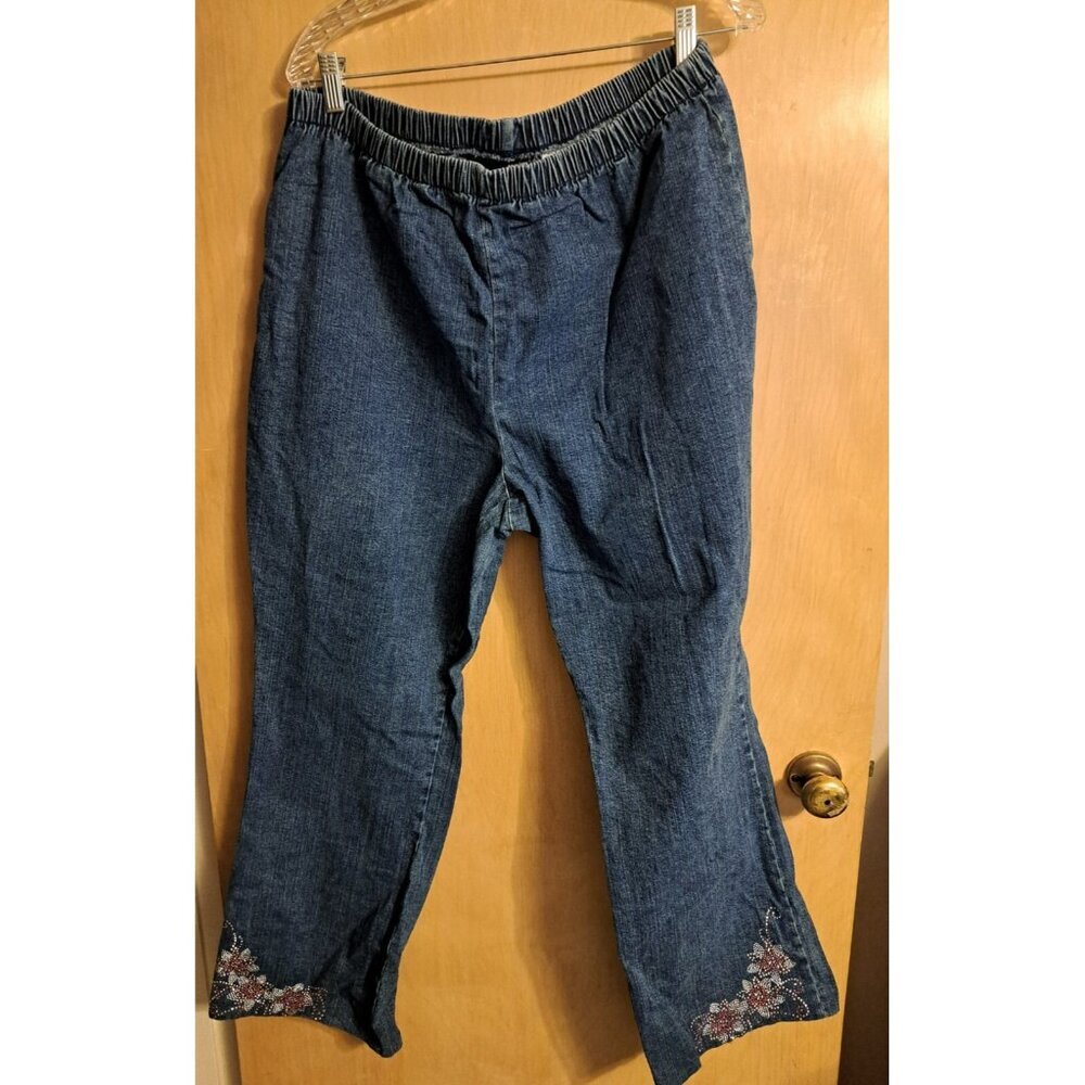 Denim 24/7 Jeans Womens‎ Navy Blue 24W Pull On Floral Stretch Waist Dark Wash